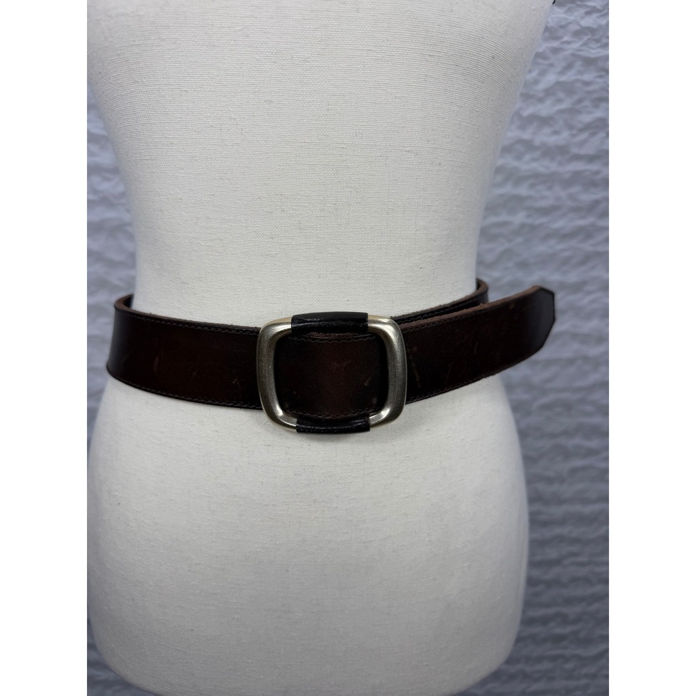 The Limited Womens Dark Brown Genuine Leather Belt Silver Square Buckle Size S